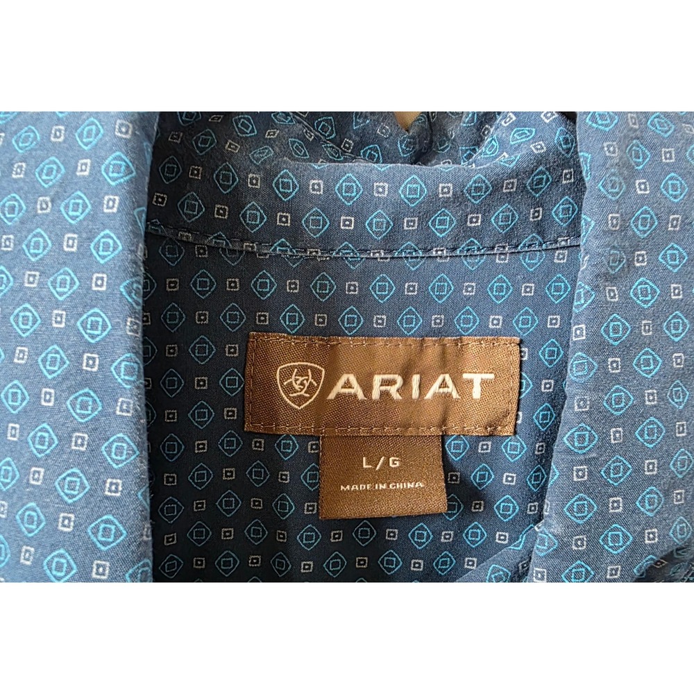 Ariat Mens Blue Geometric Print Long Sleeve Western Button Down Shirt Large - Picture 3 of 7
